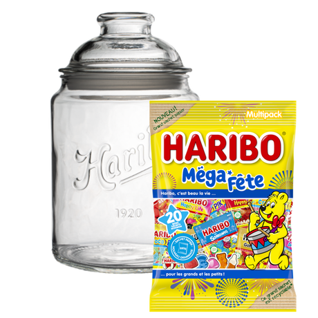 Bonbonnière en plastique remplie de bonbons Haribo