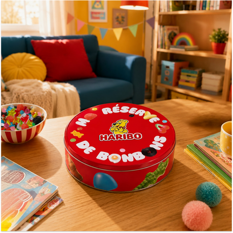Bo&icirc;te m&eacute;tal rouge "Ma r&eacute;serve de bonbons" image number null
