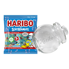 Bonbonni&egrave;re pench&eacute;e 1.2L + Schtroumpfs Sachet vrac 1kg