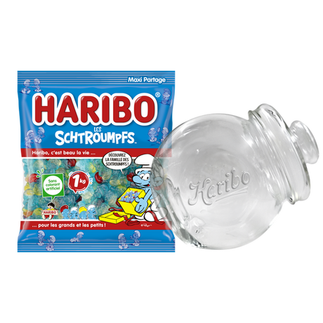 Bonbonni&egrave;re pench&eacute;e 1.2L + Schtroumpfs Sachet vrac 1kg image number null