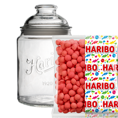 Bonbonnière en plastique remplie de bonbons Haribo